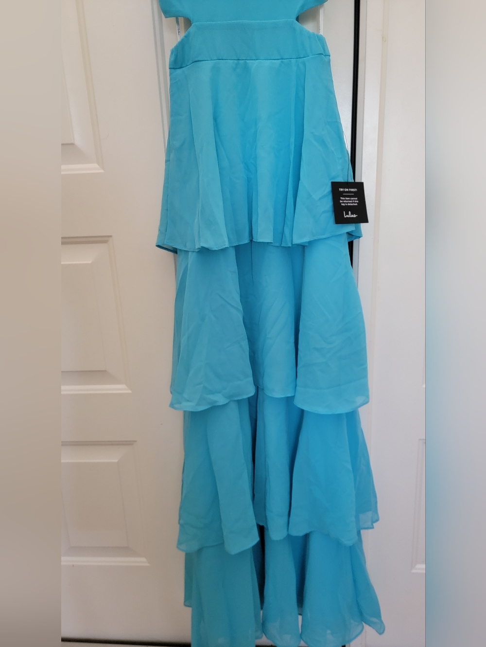 Lulu's Aqua Blue Tier And Now Ruffle Maxi Dress Sz XS - Picture 4 of 11